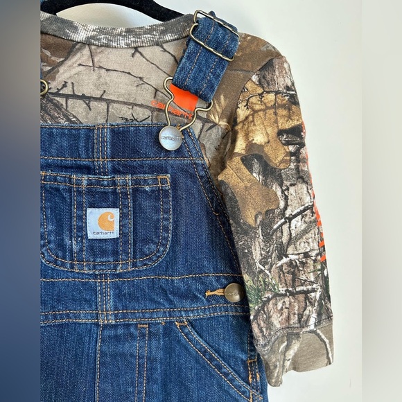 Carhartt Denim Bib Overalls w/Long Sleeve Onesie // 9M - Picture 2 of 3